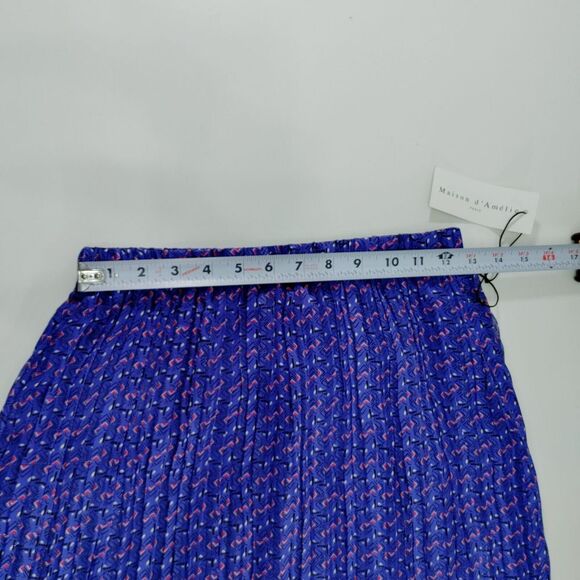 Maison d'Amour Royal Blue Pleated Midi Skirt with Geometric Pattern Size‎ XS - Picture 3 of 8